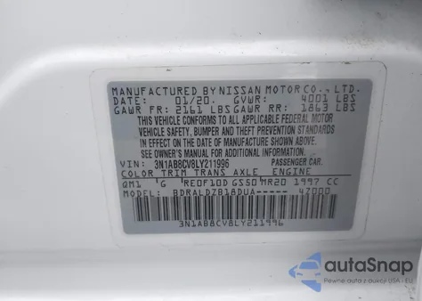 2020 Nissan Sentra Sv Xtronic Cvt z USA, uszkodzony, nr VIN 3N1AB8CV8LY211996